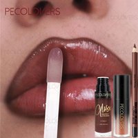 3pcs/Set Plumping Hydrating Lip Gloss - Nude & Brown Mirror-Shine Liquid Lipstick& Lip Liner Lipstick Set