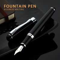 Luxury Brand Business Fountain Pen Metal Silver Stainless Steel Medium 18KGP Nib Ink Pens for School Office Writing Stationery