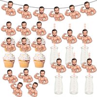Custom Muscle Man Face Photo Paper Banner Cake Toppers Straws Stickers Bachelorette Party Supplies Adult Birthday Party Decor