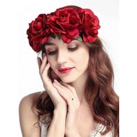 Women's Wedding Headband Flowers Artificial Rose Flower Crown Elastic Hair Band Bridal Floral Wreath Headdress Hair Accessories