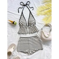 Women's Spring Summer Sexy Colorblock Backless Bow Fashion Set Casual Chic Outfit for Ladies Ideal for Summer Season