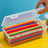 2Pcs Large Clear Plastic Pencil Box, Portable Stationery Storage Container for School Crayons Oil Pastels