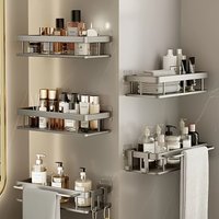 1-Piece Bathroom Storage Rack, No-Drill Wall-Mounted Shelf for Bathroom and Toilet Toiletries, Wall Storage Rack for Cosmetics and Kitchen Tools, Additional Hanging Points for Bathroom Storage Racks