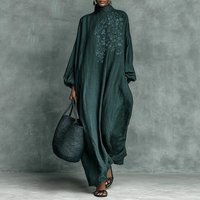 Digital Printing Retro Tea Costume Cotton Linen Button Qipao Dress Single Piece Autumn Season High Collar Long Sleeve Women's...
