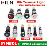 FILN 8/10/12/14/16mm Metalowa Lampka Kontrolna LED Symbol 2-Pin 12V 24V Czarna Obudowa Lampka Sygnalizacyjna Samochodowa Lampka Pilot na Desce Rozdzie