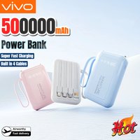 VIVO 500000mAh Mini Power Bank Built in 4 Cables Super Fast Charging Digital Display Powerbank for iPhone Samsung Huawei