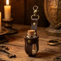 Medieval PU Leather Potion Bottle Holder with Glass Bottles, Bottles with Stoppers for Belt Hanging, Ideal for LARP, Renaissance