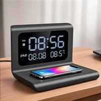 15W Fast Wireless Charger Pad Stand with Alarm Clock & Thermometer for iPhone 17-11/X, Xiaomi, Samsung & All Qi-enabled Phones