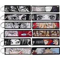 Japanese Anime Keychain for Motorcycles Cars Key Fobs Key Tag Embroidery Key Ring for Men Women Accessories