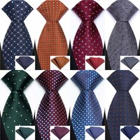 New Design Green Brown Red Necktie Set Polyester Pocket Square Tie Set Classic Polka Dot Tie For Men Daily Wear Shirt Accessor