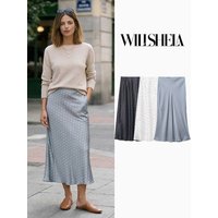 Willshela Women Fashion Dot Printed Pleated Straight Midi Skirt Vintage High Elastic Waist Female Chic Lady Skirts