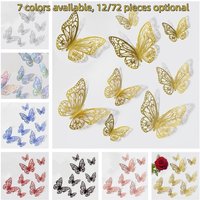 72-Piece 3D Butterfly Wall Decoration Set Hollow-Out Design Golden Butterfly, Suitable for Party Decorations and Bridal Showers. Creative Butterfly Stickers for Gift Boxes and Floral Arrangements, a