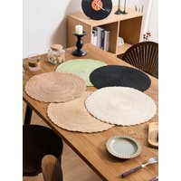1/4/6/12pcs Bohemian Woven Round Placemats, Solid Color With Braided Edge, Non-Slip Tabletop Mats(Multiple Color Options)