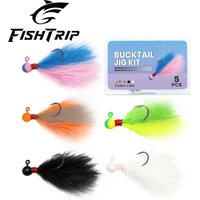 FishTrip Marabou Jig Feather Lead Hook 5pcs Mixed-Color Sharp Carbon Steel Fishing Lure Bass Trout Saltwater Freshwater Fishing