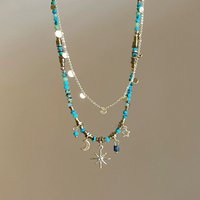 2Pcs Bohemian Style Stone Necklace for Women Charm Star Pendant Stacked Clavicle Chain Fashion Jewelry Gifts