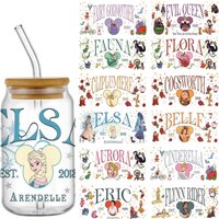 FUNKO Princess patterns 16oz Libbey UV DTF Glass Can Wrap Cartoon Movie Magical Glass Can Design Princess Tumbler Wrap