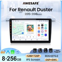 AWESAFE Bezprzewodowe Radio Samochodowe CarPlay Android Auto do Renault Dacia Duster 2015-2020 2 DIN Stereo Multimedialne z Wbudowanym Wentylatorem Chłodzącym Inteligentne Systemy Dotykowy Ekran