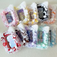 1Pc Lace Photo Card Holder, 10 Colors, Bowknot Plush Angel Wings Bell Handmade DIY Finished Product, Anime Cartoon Game Character Card Holder, Fan Support Merchandise, Fan Circle Collection, B8 Small