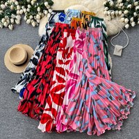 Women Skirts Mid Length Skirt A Line High Waist Slim Fit Print Floral Pleated Elegant Splice Y2k Streetwear Work Summer 2026