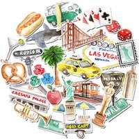 31PCS Watercolor USA Stickers for Journal, Scrapbook, Travel Sticker Pack for Planner, Laptop, Crafting Supplies,Birthday Gift