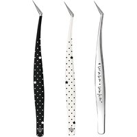 WAKAWAKA Stainless Steel Tweezers Curved Stickers Anti-static High Precision Lashes Extension Tweezer Cartoon Eyelash Curler