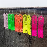 Trendy Acrylic Neon Letter QUEER Dangle Earring for Women Creative Colorful Symmetrical Drop Earrings Party Jewelry