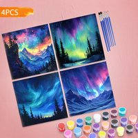 HUACAN 4PCS Diy Painting By Numbers Forest Landscape Draw On Canvas Aurora Mountain Scenery Unique Gift Christmas Decoration