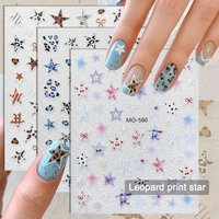 3/6 Sheets 5D Leopard Print Star Nail Stickers Bow Self Adhesive Y2K Cute Blue Brown Designer Nail Decals