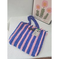 Casual Knitted Shoulder Bag DIY Material Kit Stripe Fabric Yarn Soft Foldable Unisex Leisure Tote Bag Making Kit