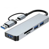 5-in-1 USB C Hub, Type-C/USB 3.0 Adapter with SD/TF Card Reader, 3 USB 3.0 Ports for Laptop, MacBook, PC, Slim Hub