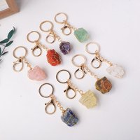 1PC Natural Gem Stone Keychains Clear Quartz Rough Stone Amethyst Key Chain For DIY Car Key Rings Chains