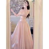 Moonlight Star Sand Pink Strapless Dress Elegant A-Line Skirt Sweet Style Casual Wear Polyester Fiber No Sleeve Summer Dress