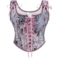 Medieval Renaissance Corset Vintage Bustier Crop Tops Front Lace-Up Overbust Corselet Straps Bodice Tanks Camisole For Women