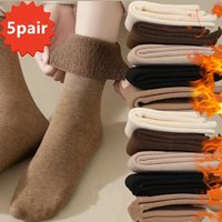 5Pairs Women Winter Thermal Socks, Fleece Lined Thick Warm Crew Socks, Soft Cozy Floor Sleeping Socks