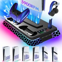 All-in-One Cooling Stand Base for PS5/PS5 Slim/PS5 Pro Model: YH66S with RGB Lighting Effects, Storage Function and Controller
