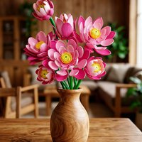 Mixed Flower Building Block Stems Lotus and Peony Brick Flower Kit Artificial Floral Decor Desk Decoration Gift