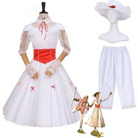 Movie Mary Cosplay Poppin Costume White Ball Dress With Pants Hat Full Set Women Halloween Performance Costume