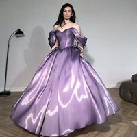 Sumnus Princess A-Line Prom Dresses Dusty Purple Off Shoulder Draped Metallic Satin Formal Party Dress Ball Gown Customized