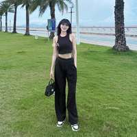 Summer slimming pants, quick drying sports pants, elastic waist woven wide leg pants, loose pants, casual lightweight high waist