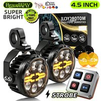 Braveway Universal 4,5 Zoll 6LEDs Motorrad-Zusatzarbeitsleuchte Weiß-Bernsteinfarbenes Tagfahrlicht mit Kabel und Montagehalterung Offroad-Nebelscheinwerfer für Motorräder