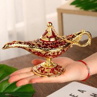 Vintage Aladdin Magic Lamp Figure Large Retro Metal Genie Wishing Light Figurine Sculpture Room Decoration Desk Accessories