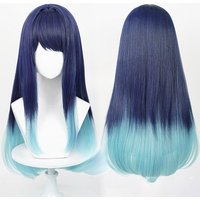 Blue Woman Long Straight Human Hair Simulated Scalp Daily Wear Appointment Party Popular Anime Akane Kurokawa Cosplay Wig