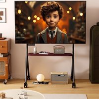 Mobile Rolling TV Stand with Wood Shelf Easy-to-Assemble Roller TV Cart for 32-60 inches TVs for Living Room Outdoor