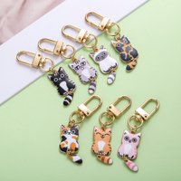 7pcs Cartoon Cute Enamel Cat Keychain, Alloy Animal Key Ring, For Car Keys, Backpacks, Wallets