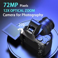 4K DSLR Digital Camera 3-Inch 72MP Photography Camera with 12X Optical Zoom 180° Flip Screen Autofocus for Ins YouTube Webcast