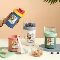 790ml/990ml Salad Oatmeal Cup Breakfast Double Cup Cereal Nut Yogurt Container Set With Dressing Holder Fork Meal Preparation