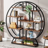 Tribesigns Bookshelf, Round Bookshelves Etagere Bookcase, 63-Inch Industrial Wood Book Shelf with Staggered Shelves image 4