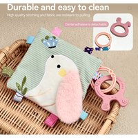 Baby Soothing Blanket Early Learning Baby Toy Rabbit Sensory Soothing Blanket Plush Cartoon Rabbit Book with Silicone Teether