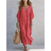 Women Fashion New Striped Print Loose Shirt Dresses Summer Casual V Neck Short Sleeve Maxi Dresses Vacation Beach Outfit Clothes