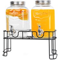 3.8L Double Drink Dispenser Set with Metal Stand Leak-Proof Spigots Glass Beverage Dispensers for Parties BBQ & Weddings